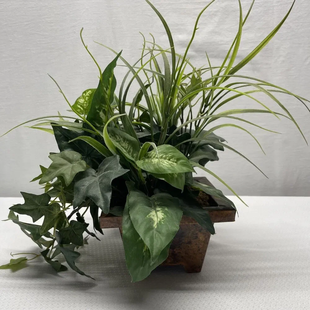 Artificial Indoor Mixed Plants Faux Copper Square Planter Pot 13